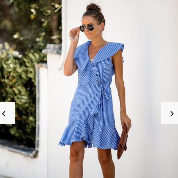 Vici Dresses & Skirts - Vici dolls blue stripe wrap mini dress